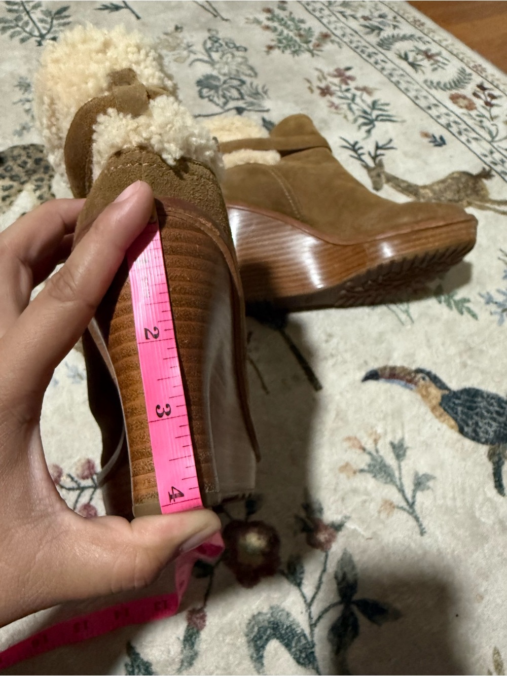 UGG Australia Brown Chestnut Suede Shearling Fur Anais Wedge Bootie US 8.5 - Picture 8 of 8